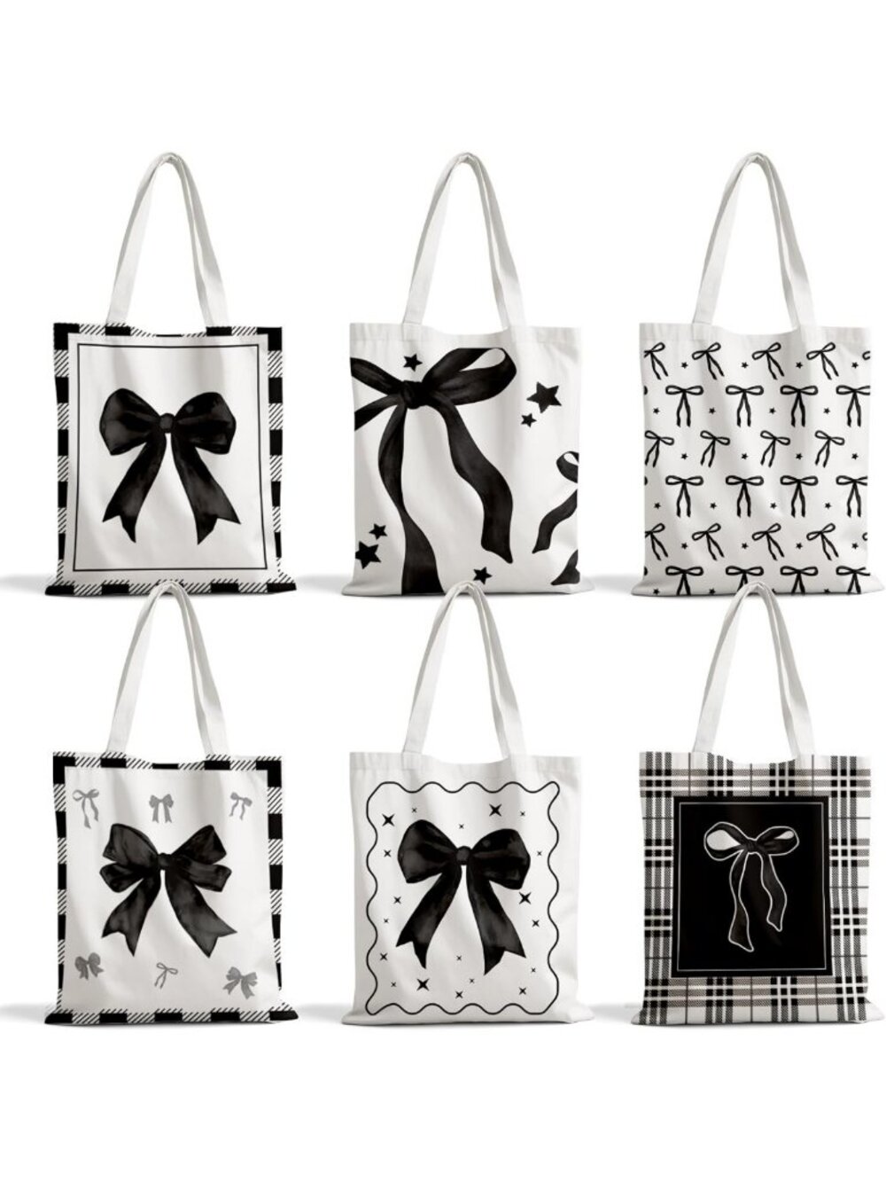 6PCS Reusable Canvas Tote Bags - Casual Shoulder Handbags for Women & Kids